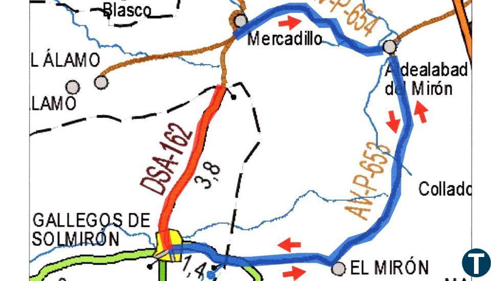 Corte de la carretera DSA-162 entre Gallegos de Solmirón y el límite provincial de Ávila