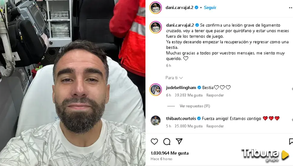 Dani Carvajal confirma el peor pronóstico: Lesión grave de ligamento cruzado