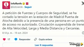 Más caos en Atocha: La presencia de una persona no autorizada en las vías obliga a suspender todos los trenes 