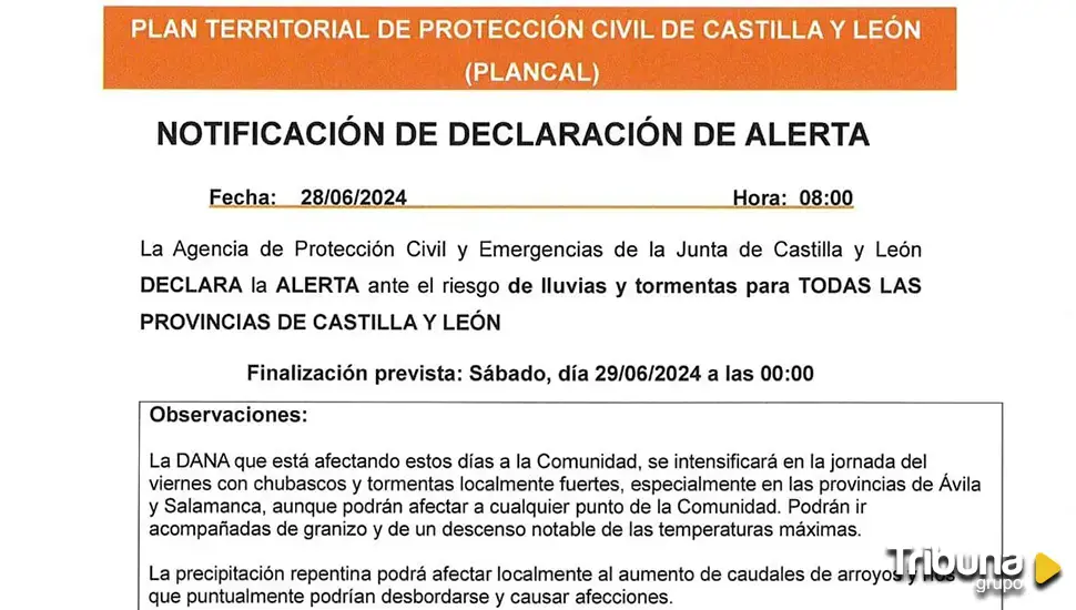 Alerta declarada en Salamanca por posibilidad de fuertes tormentas este viernes