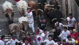Varios heridos en el primer encierro de San Fermín con escenas inéditas en la Plaza de los de La Palmosilla