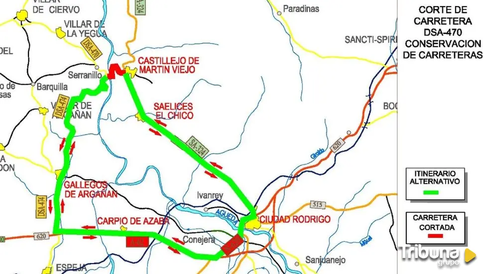 Cerrado el tramo de carretera a la altura del puente de Siega Verde en horario de 7.30 a 16 horas