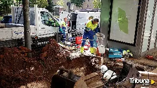 Obras en el Paseo de San Vicente tras la rotura de una tubería de fibrocemento 