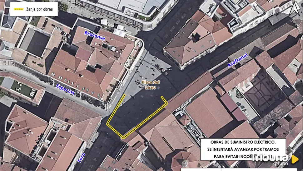 Obras en la plaza del Liceo desde este lunes por una acometida eléctrica